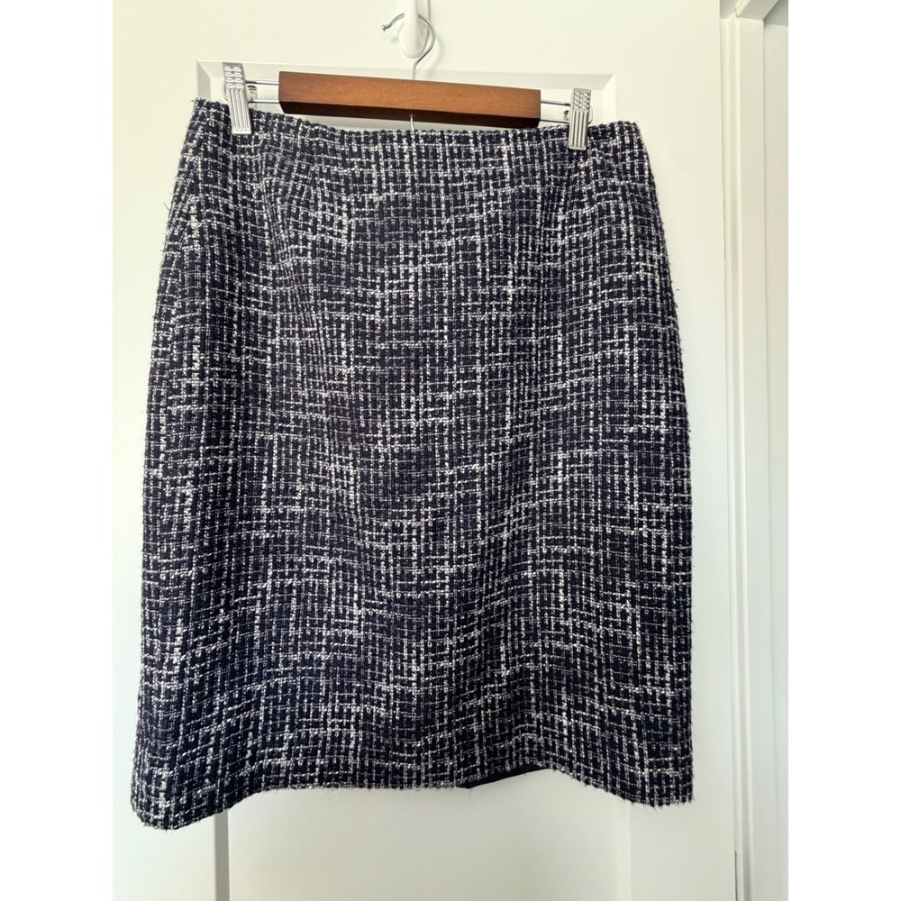 Isabella DeMarco Navy Blue White Tweed Pencil Skirt Size 10 Plaid_156